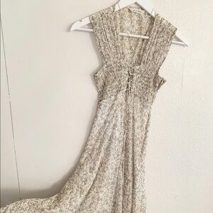 Y2K Derek heart prairie midi dress smocked floral neutral size small NWOT